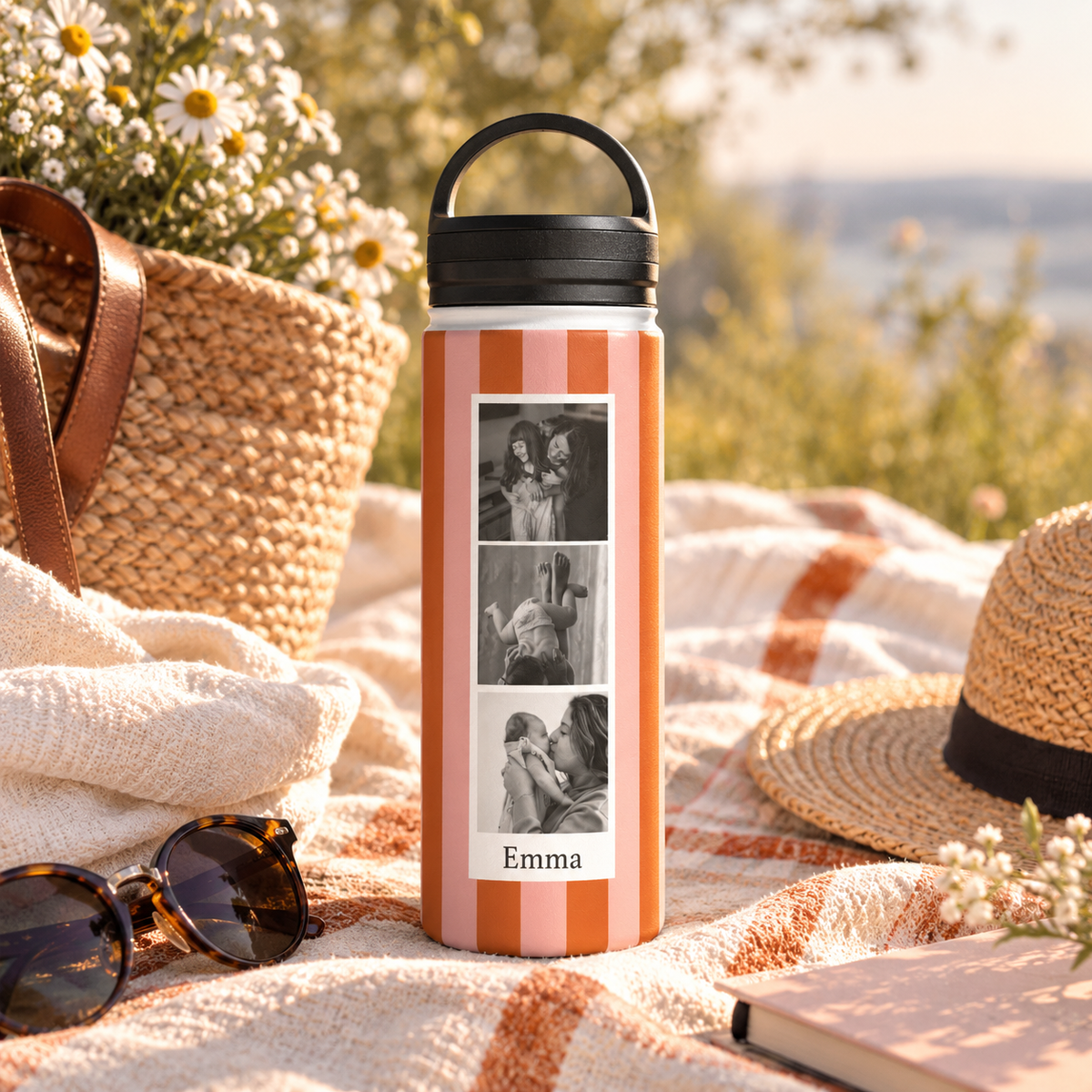Botella de Agua a Rayas con Foto Personalizada