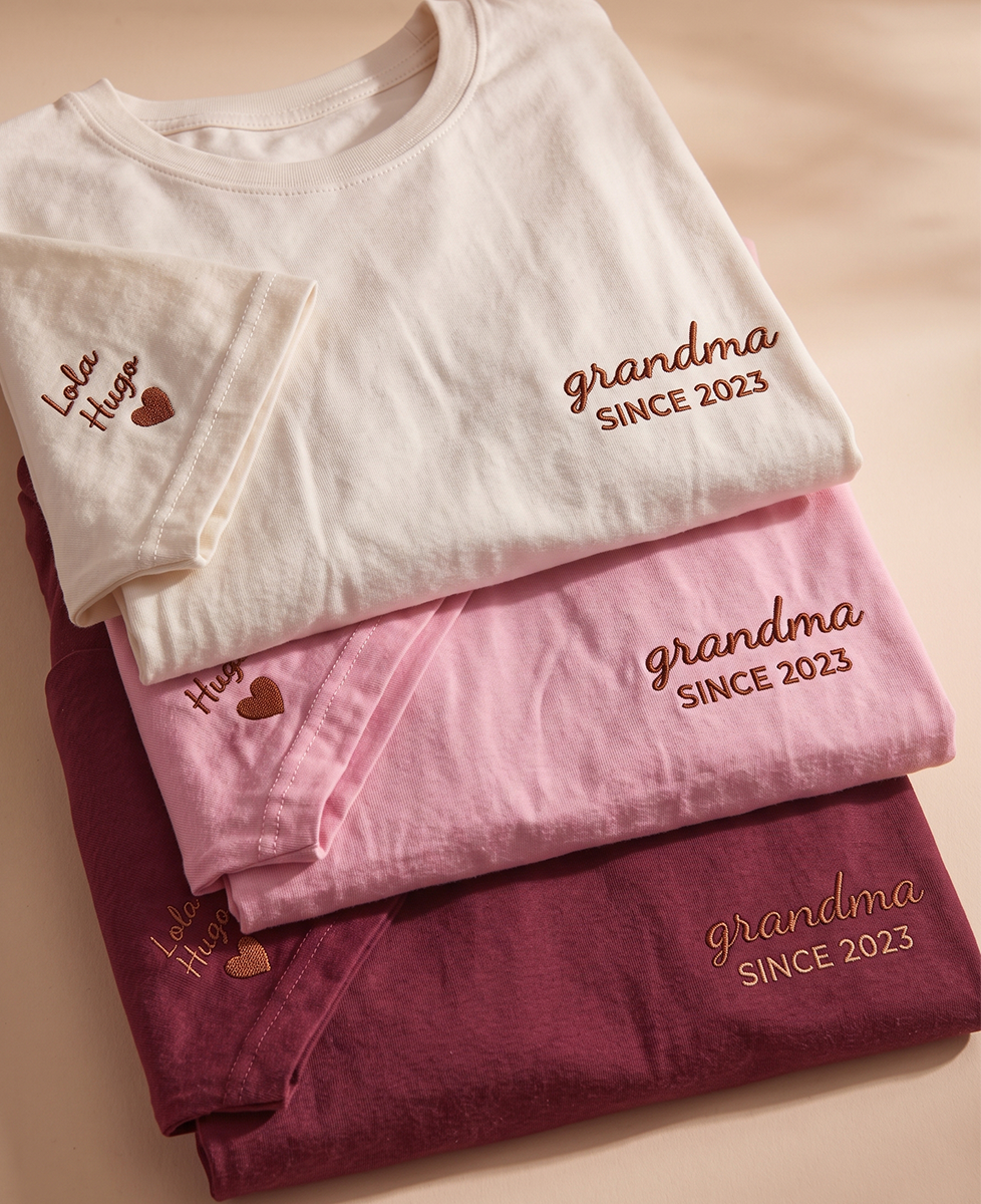 T-Shirt Grandma Since Date on Heart and Grandchildren’s First Names on Sleeve